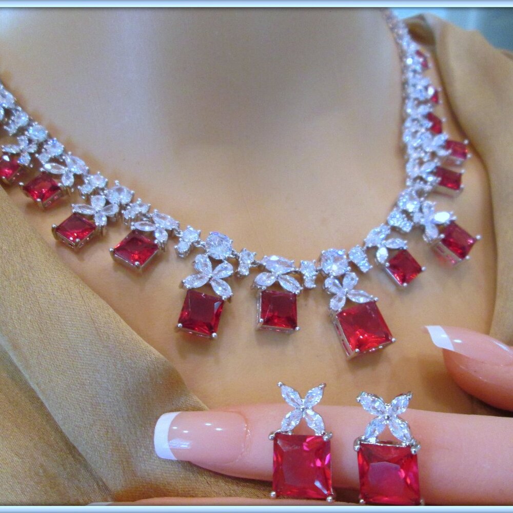Ruby Gemstone Squar Cut Ladies Delicate Necklace … - image 3